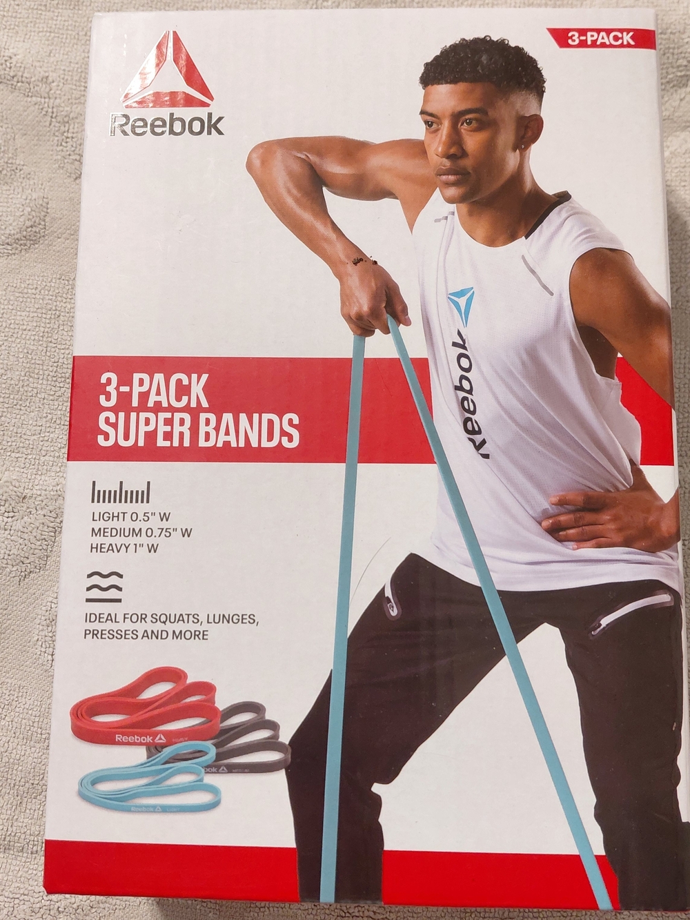Reebok 3-Pack Super Bands - Red, Black, Light Blue